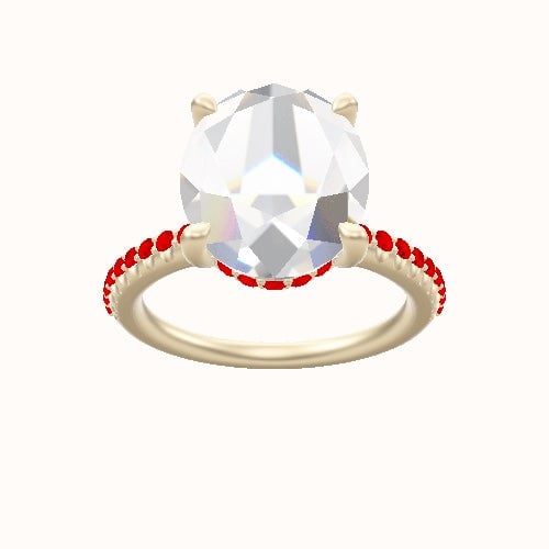 Half Pave Engagement Ring With V Prong with Hidden Halo Head and Matching Band