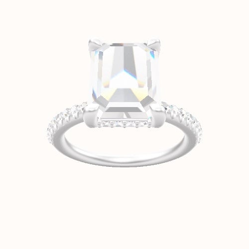 Half Pave Engagement Ring With V Prong with Hidden Halo Head and Matching Band
