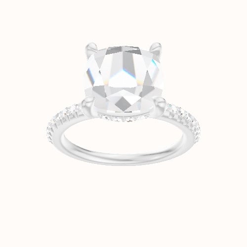 Half Pave Engagement Ring With V Prong with Hidden Halo Head
