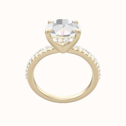 Half Pave Engagement Ring With V Prong with Hidden Halo Head