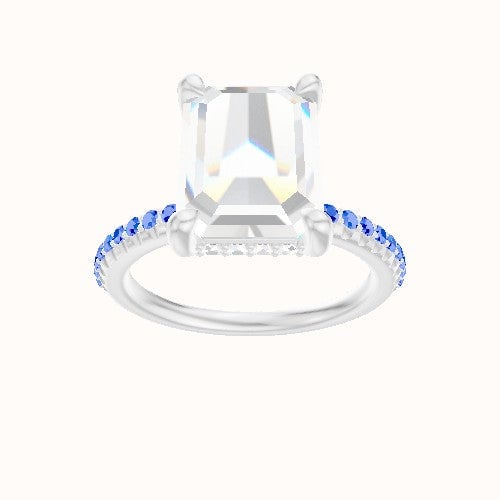 Half Pave Engagement Ring With V Prong with Hidden Halo Head