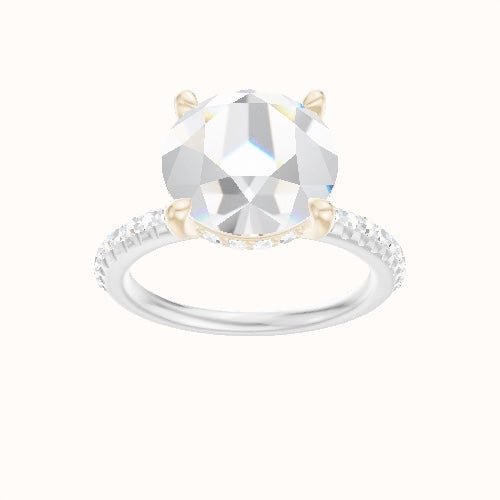Half Pave Engagement Ring With V Prong with Hidden Halo Head