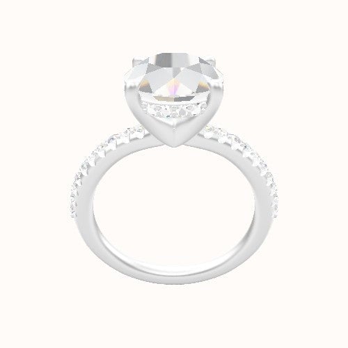 Half Pave Engagement Ring With V Prong with Hidden Halo Head