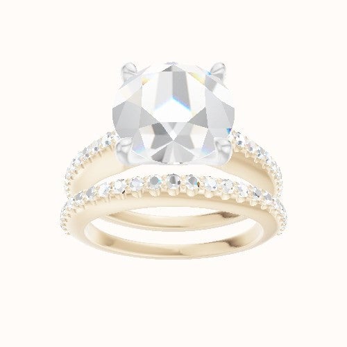 Illusion Set Shank Engagement Ring With Four Prong Head and Matching Band