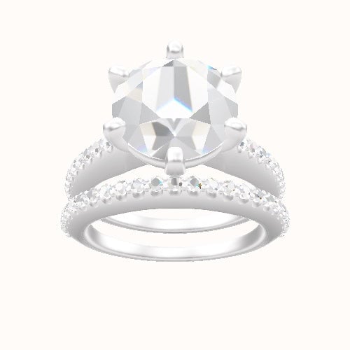 Illusion Set Shank Engagement Ring With High Set Six Prong Head and Matching Band