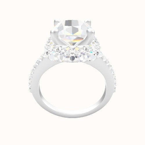 Illusion Set Shank Engagement Ring With High Set Waterfall Halo Head