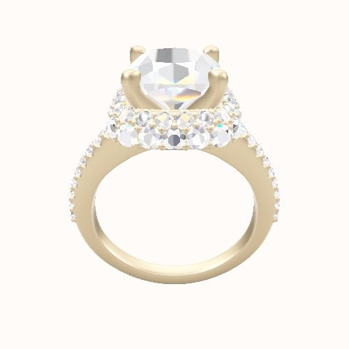 Illusion Set Shank Engagement Ring With High Set Waterfall Halo Head