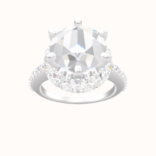 Illusion Set Shank Engagement Ring With Six Prong Waterfall Halo Head
