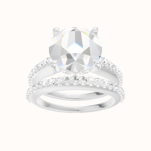 Illusion Set Shank Engagement Ring With V Prong with Hidden Halo Head and Matching Band