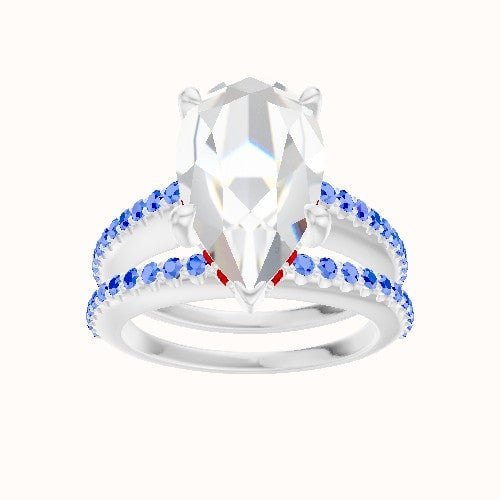Illusion Set Shank Engagement Ring With V Prong with Hidden Halo Head and Matching Band
