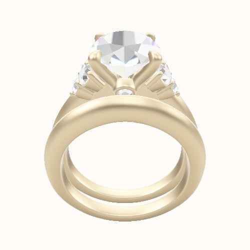 Knife Edge Band with Round Sidestone Trio Engagement Ring With Accent Diamond Head and Matching Band