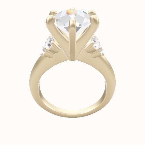 Knife Edge Band with Round Sidestone Trio Engagement Ring With Classic Six Prong Head