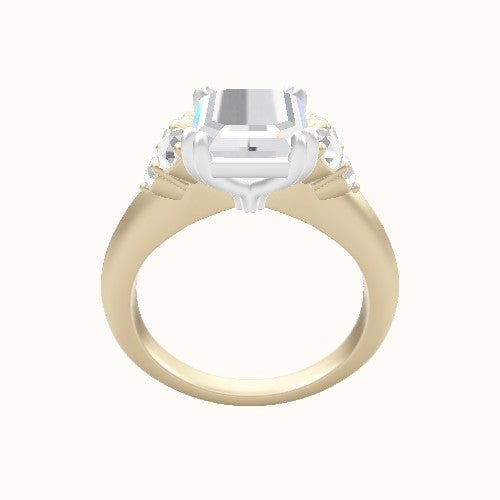 Knife Edge Band with Round Sidestone Trio Engagement Ring With Double Prongs Head