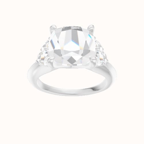 Knife Edge Band with Round Sidestone Trio Engagement Ring With Four Prong Head