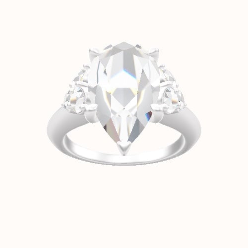 Knife Edge Band with Round Sidestone Trio Engagement Ring With Four Prong Head
