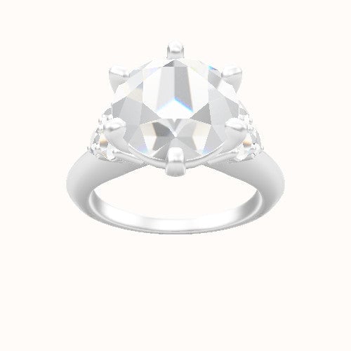 Knife Edge Band with Round Sidestone Trio Engagement Ring With High Set Six Prong Head