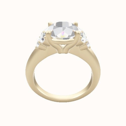 Knife Edge Band with Round Sidestone Trio Engagement Ring With Standard Four Prong Head
