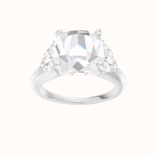 Knife Edge Band with Round Sidestone Trio Engagement Ring With X Gallery Head