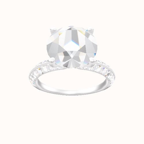 Knife Edge Double Row Pave Engagement Ring With Accent Diamond Head
