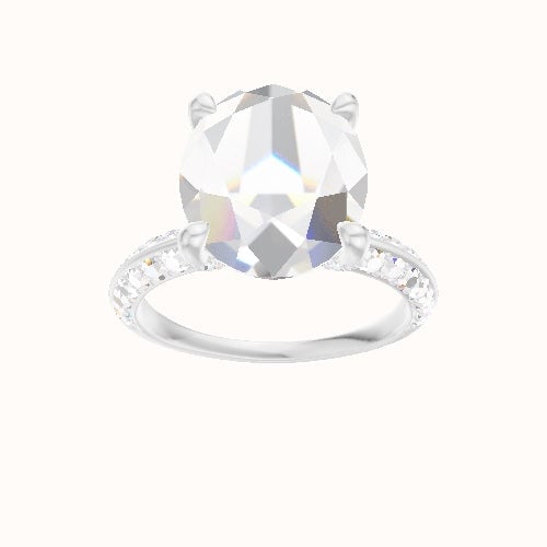 Knife Edge Double Row Pave Engagement Ring With Double Pave V Prong Head