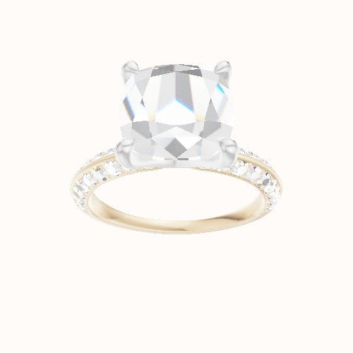 Knife Edge Double Row Pave Engagement Ring With Four Prong Head