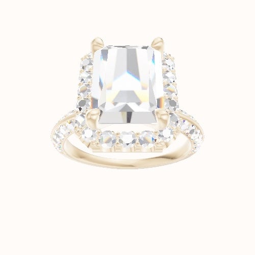 Knife Edge Double Row Pave Engagement Ring With Halo Head