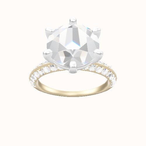 Knife Edge Double Row Pave Engagement Ring With High Set Six Prong Head
