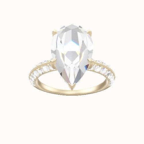 Knife Edge Double Row Pave Engagement Ring With Low Set Pave  Hidden Halo Head and Matching Band