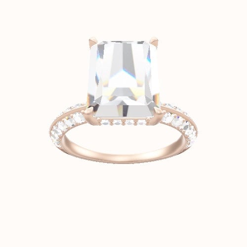 Knife Edge Double Row Pave Engagement Ring With Low Set Pave  Hidden Halo Head and Matching Band