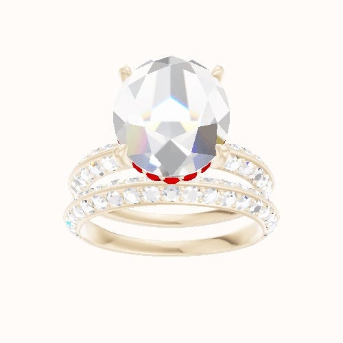 Knife Edge Double Row Pave Engagement Ring With Low Set Pave  Hidden Halo Head and Matching Band