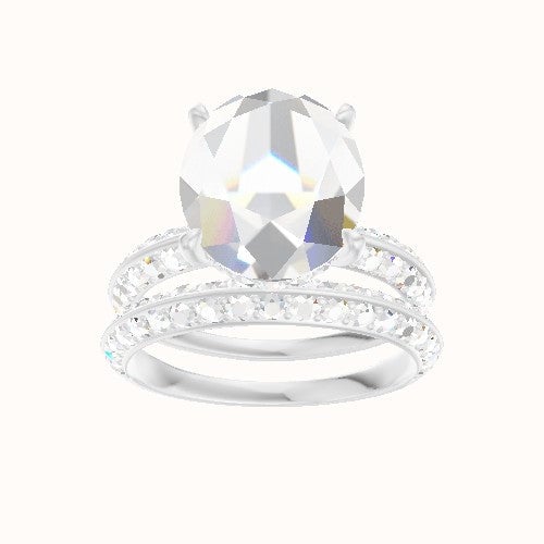 Knife Edge Double Row Pave Engagement Ring With Low Set Pave  Hidden Halo Head and Matching Band