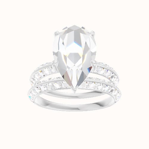 Knife Edge Double Row Pave Engagement Ring With Low Set Pave  Hidden Halo Head and Matching Band