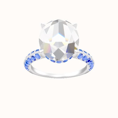 Knife Edge Double Row Pave Engagement Ring With Low Set Pave  Hidden Halo Head and Matching Band