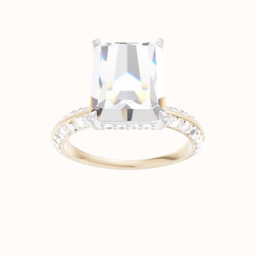 Knife Edge Double Row Pave Engagement Ring With Low Set Pave  Hidden Halo Head