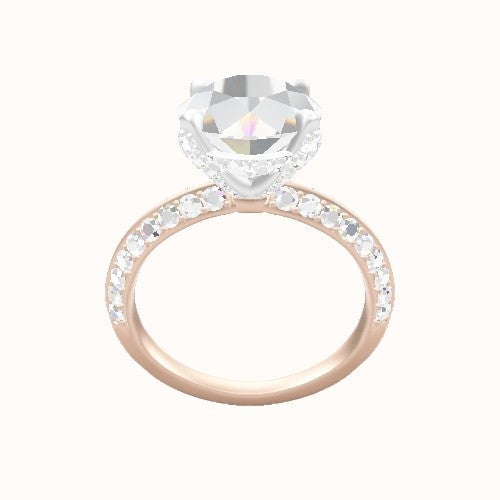 Knife Edge Double Row Pave Engagement Ring With Pave Basket Head