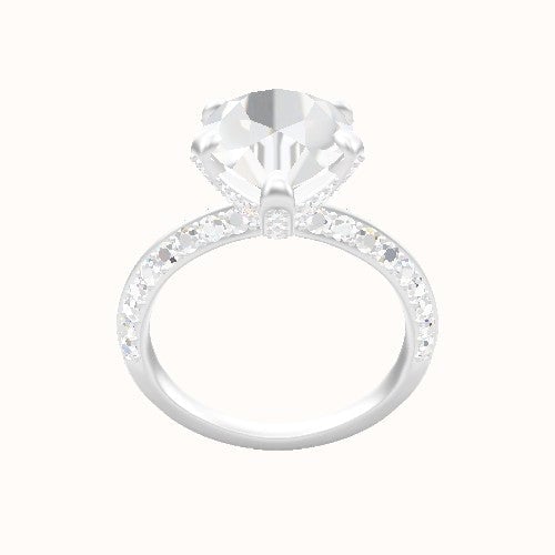 Knife Edge Double Row Pave Engagement Ring With Pave Basket Head
