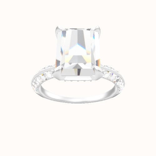 Knife Edge Double Row Pave Engagement Ring With Pave Basket Head
