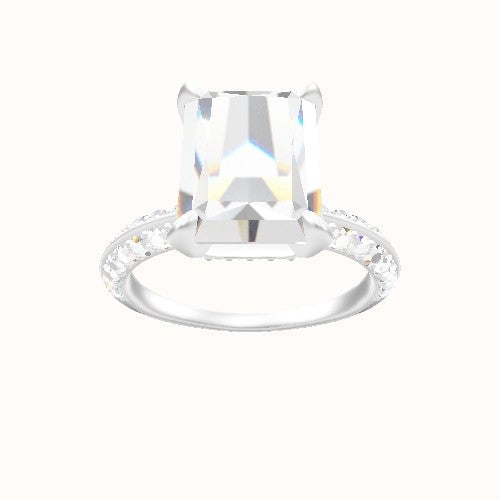 Knife Edge Double Row Pave Engagement Ring With Pave Basket Head