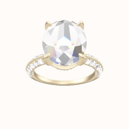 Knife Edge Double Row Pave Engagement Ring With Pave Basket Head