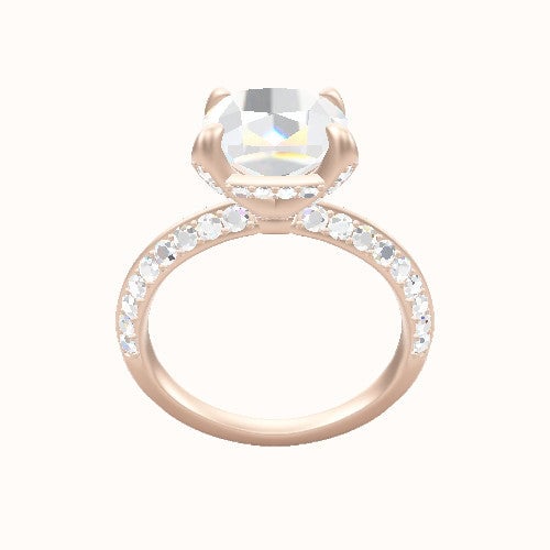 Knife Edge Double Row Pave Engagement Ring With Pave Basket Head