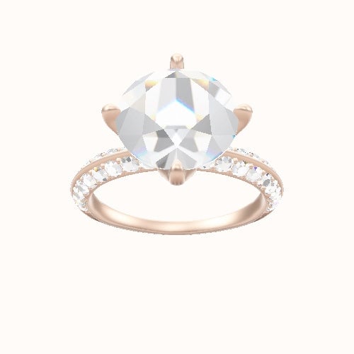 Knife Edge Double Row Pave Engagement Ring With Petal Compass Prong Head