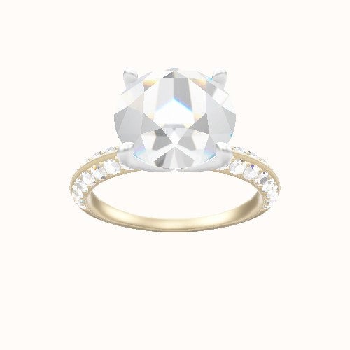 Knife Edge Double Row Pave Engagement Ring With Petal Four Prong Head