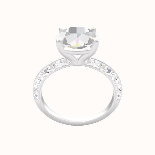 Knife Edge Double Row Pave Engagement Ring With Standard Four Prong Head