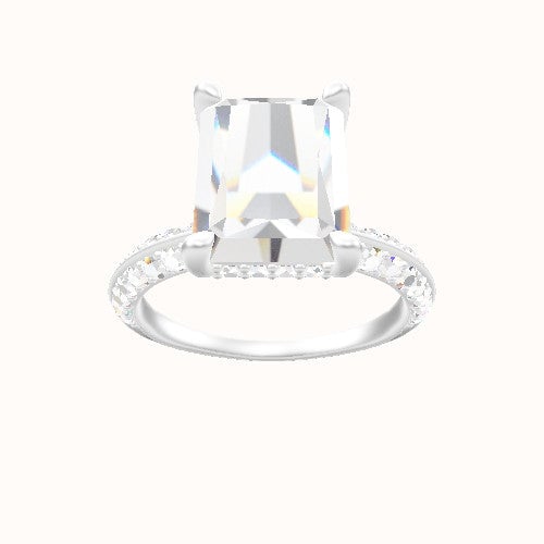 Knife Edge Double Row Pave Engagement Ring With V Prong with Hidden Halo Head and Matching Band