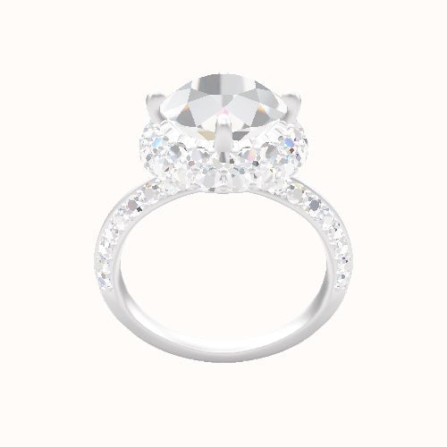 Knife Edge Double Row Pave Engagement Ring With Waterfall Halo Head