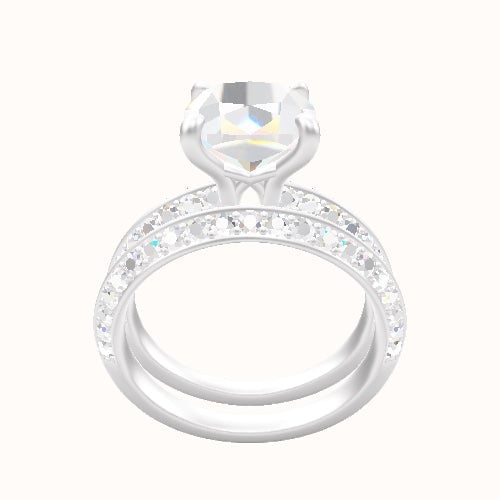 Knife Edge Double Row Pave Engagement Ring With X Gallery Head and Matching Band