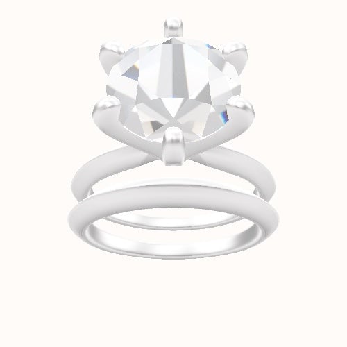 Knife Edge Engagement Ring With Classic Six Prong Head and Matching Band