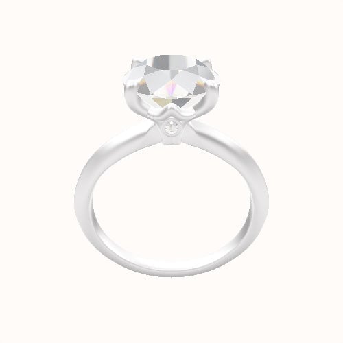 Knife Edge Engagement Ring With Crown Four Prong w. Surprise Diamond Head