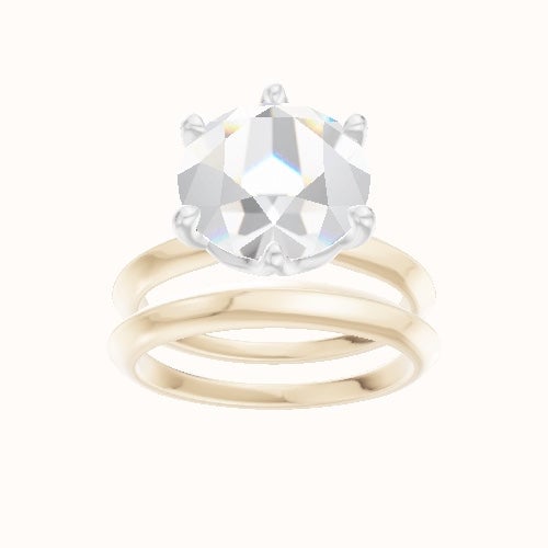 Knife Edge Engagement Ring With Crown Six Prong w. accent Diamond Head and Matching Band