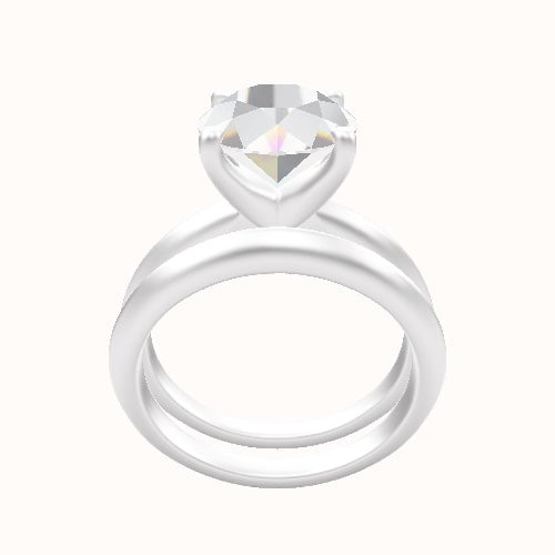 Knife Edge Engagement Ring With Four Prong Head and Matching Band